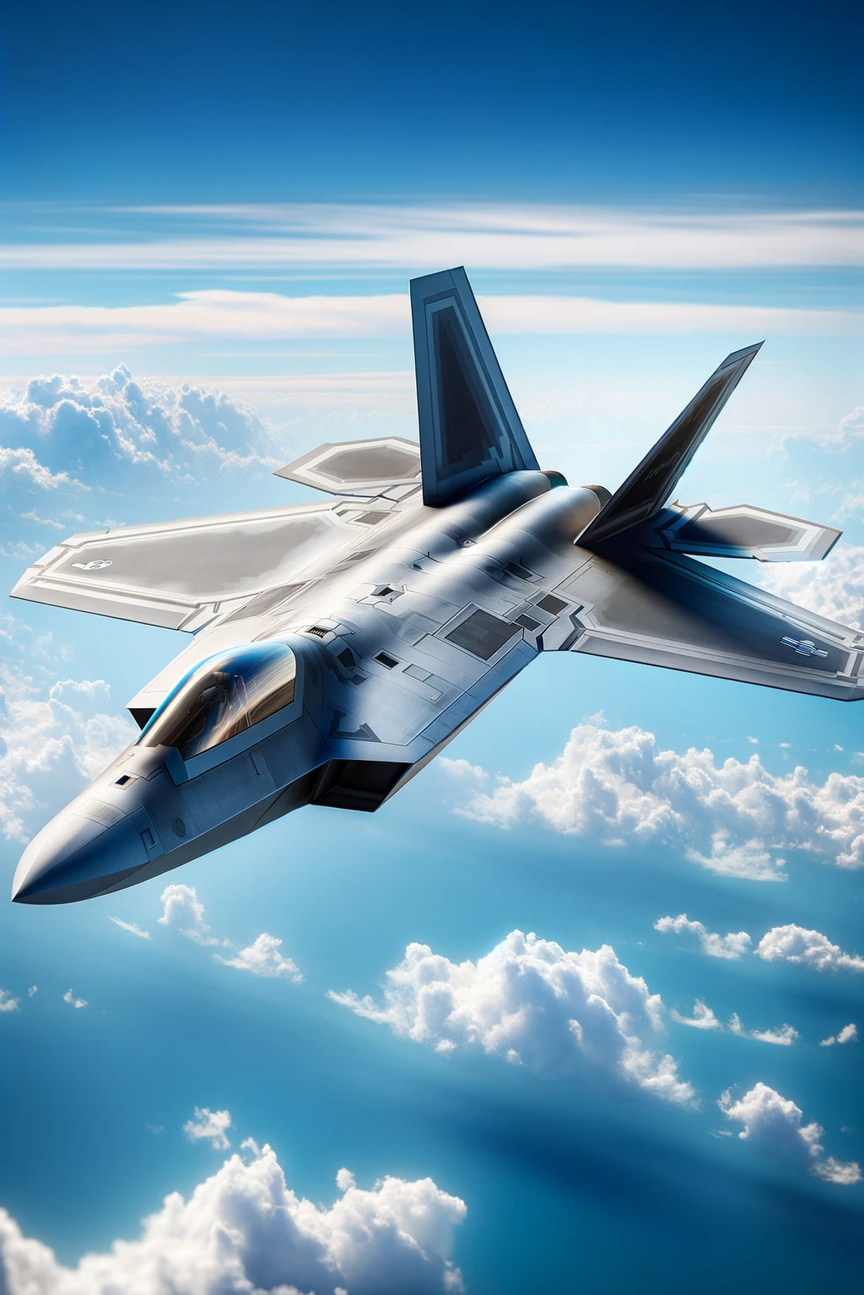 DALL·E 2023-11-20 21.08.50 - A realistic depiction of a United States Air Force F-22 Raptor, a modern stealth fighter jet, in flight against a clear sky. The aircraft is shown in